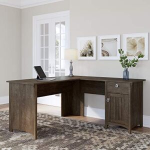 Bush Furniture Salinas L-Shaped Storage | Study Table with Drawers & Cabinets | Home Office Computer Desk, 60W, Ash Brown