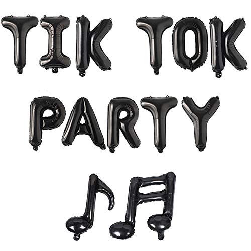 Tik Tok Party Decorations Black Tik Tok Party Balloons Banner Music Sign Foil Balloons for Girl's Boy's Music Karaoke Social Media Tik Tok Themed Birthday Party Supplies