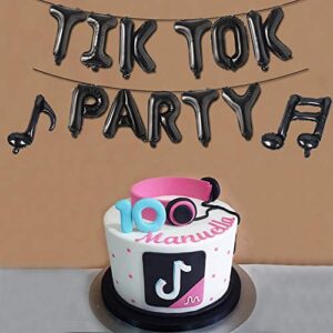 Tik Tok Party Decorations Black Tik Tok Party Balloons Banner Music Sign Foil Balloons for Girl's Boy's Music Karaoke Social Media Tik Tok Themed Birthday Party Supplies