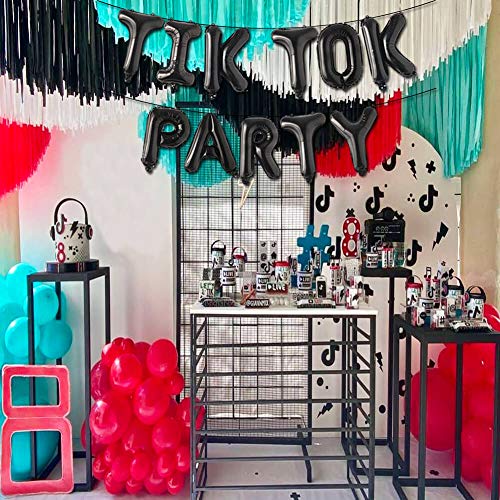 Tik Tok Party Decorations Black Tik Tok Party Balloons Banner Music Sign Foil Balloons for Girl's Boy's Music Karaoke Social Media Tik Tok Themed Birthday Party Supplies