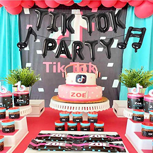 Tik Tok Party Decorations Black Tik Tok Party Balloons Banner Music Sign Foil Balloons for Girl's Boy's Music Karaoke Social Media Tik Tok Themed Birthday Party Supplies