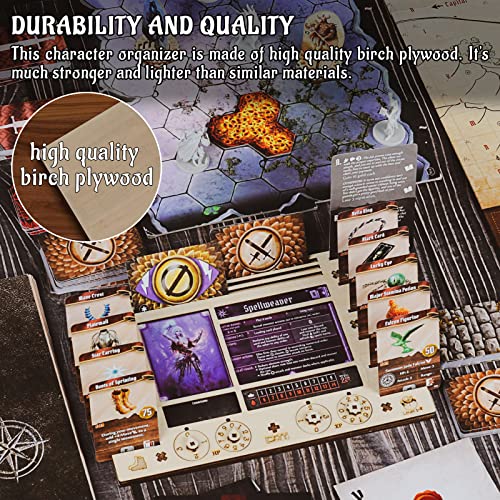 Gloomhaven/Frosthaven Player Character Dashboard with HP & XP Dial Trackers Set of 2 Birch Plywood Hero Organizer for Saving Your Table Space