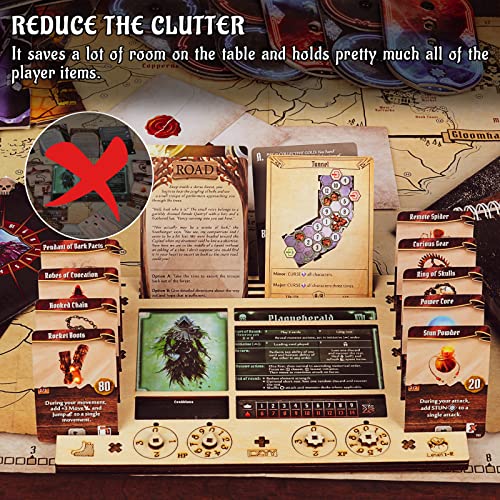 Gloomhaven/Frosthaven Player Character Dashboard with HP & XP Dial Trackers Set of 2 Birch Plywood Hero Organizer for Saving Your Table Space