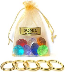 more toys sonic - seven chaos emeralds gems & five power rings - in a gift bag - by ace trendz