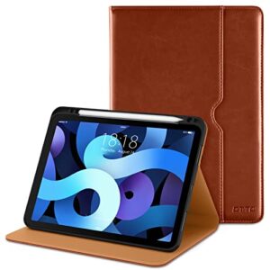 dtto for new ipad air 5th/4th generation case 2022/2020 with pencil holder, premium leather business folio stand cover [2nd pencil charging] - multiple viewing angles for ipad air 10.9", dark brown