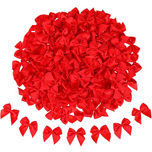 WHQXFDZ 160 Pieces Mini Red and Green Ribbon Bows Christmas Bows for Wedding Birthday Christmas Tree Crafts Home Decoration DIY Making(Red)