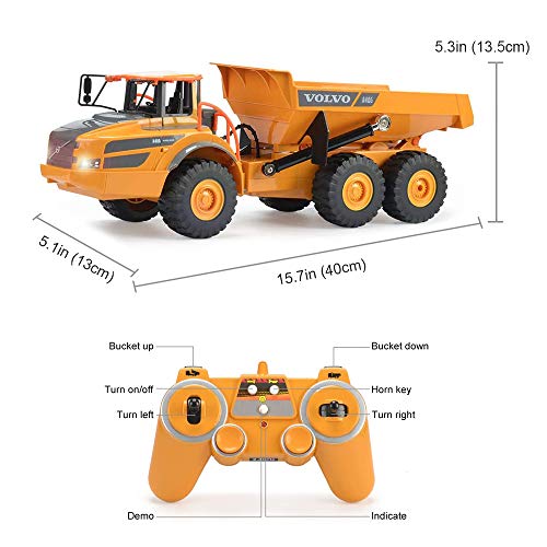 Fistone RC Dump Truck 1/26 Scale 2.4G Remote Control Articulated Truck Construction Car Electronic Simulation Engineering Vehicle Toys for Kids Boys