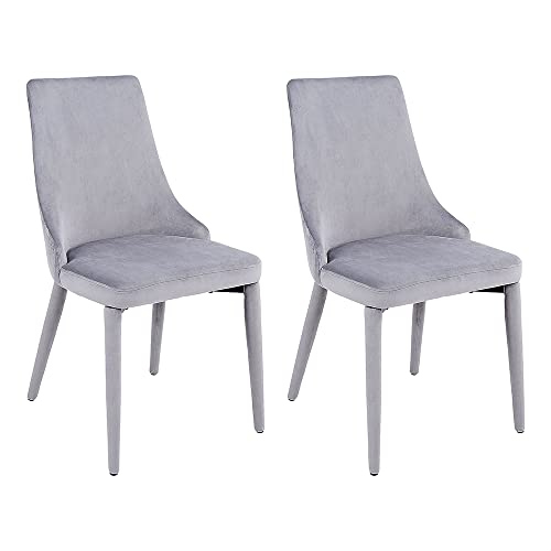 CangLong Modern Dining Room Side Chairs with Fabric Cushion Seat Back Mid Century Living Room Chairs with Brown Metal Legs Set of 2,Gray