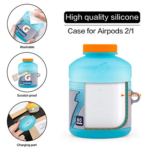 Alquar for Airpods 1&2 Case, Soft Silicone 3D Cute Cartoon Food Character Airpods Cover, Kawaii Funny Cool Drink Design AirPod Charging Case Skin for Kids Teens Girls Boys with Keychain (Sprot Water)