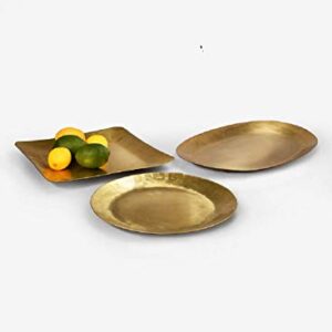 Serene Spaces Living Antique Oval Raw Brass Tray, Hammered Decorative Metal Tray Use as Holder for Accessories, Candles, Jewelry, Centerpiece for Kitchen or Dining Table, 17" Long, 11.5" Wide, 1" Tall