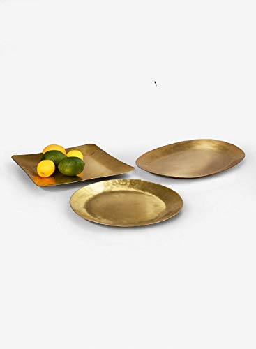 Serene Spaces Living Antique Oval Raw Brass Tray, Hammered Decorative Metal Tray Use as Holder for Accessories, Candles, Jewelry, Centerpiece for Kitchen or Dining Table, 17" Long, 11.5" Wide, 1" Tall