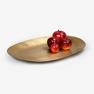 Serene Spaces Living Antique Oval Raw Brass Tray, Hammered Decorative Metal Tray Use as Holder for Accessories, Candles, Jewelry, Centerpiece for Kitchen or Dining Table, 17" Long, 11.5" Wide, 1" Tall