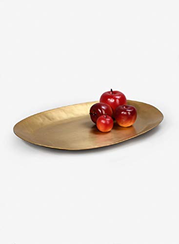 Serene Spaces Living Antique Oval Raw Brass Tray, Hammered Decorative Metal Tray Use as Holder for Accessories, Candles, Jewelry, Centerpiece for Kitchen or Dining Table, 17" Long, 11.5" Wide, 1" Tall