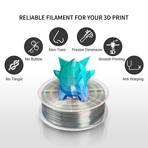 Silk Rainbow PLA 3D Printer Filament 1.75mm，NovaMaker Shiny Multicolor PLA Filament, 1kg Spool(2.2lbs), Dimensional Accuracy +/- 0.02 mm, Fit Most FDM Printer