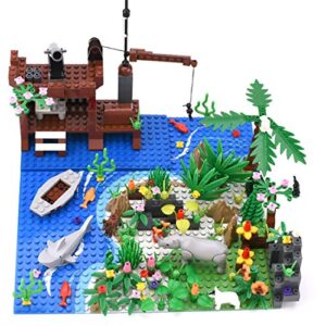 haoun tropical island building block parts rainforest plants trees flowers scenery animals bricks toy set with base plates compatible with all major brands