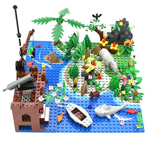 Haoun Tropical Island Building Block Parts Rainforest Plants Trees Flowers Scenery Animals Bricks Toy Set with Base Plates Compatible with All Major Brands