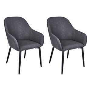 canglong mid century dining room chairs with arm metal leatherette seat, set of 2, black