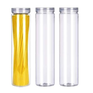 3pcs clear plastic food storage jar with lid, round transparent storage container for spaghetti,pasta and dry goods (2.1"diameter x 11.8"height) (round)