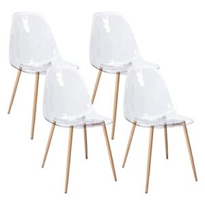 canglong acrylic ghost crystal clear seat,modern plastic shell accent side chairs for kitchen, dining, living, guest, bed room, set of 4, transparent 4