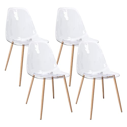 CangLong Acrylic Ghost Crystal Clear Seat,Modern Plastic Shell Accent Side Chairs for Kitchen, Dining, Living, Guest, Bed Room, Set of 4, Transparent 4