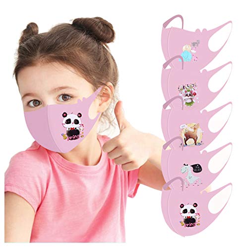 Mallocat 5PC Washable Kids Face Bandanas Reusable with Cartoon Pattern Breathable Cotton Ice Silk Face_Masks for Children, Boys and Girls