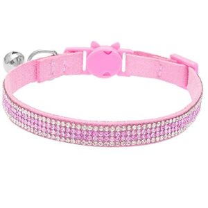 cozyroom breakaway cat collars with bell, adjustable safe pet collar velvet kitty collar for cat kitten bling rhinestone girl boy (1pcs) (pink)