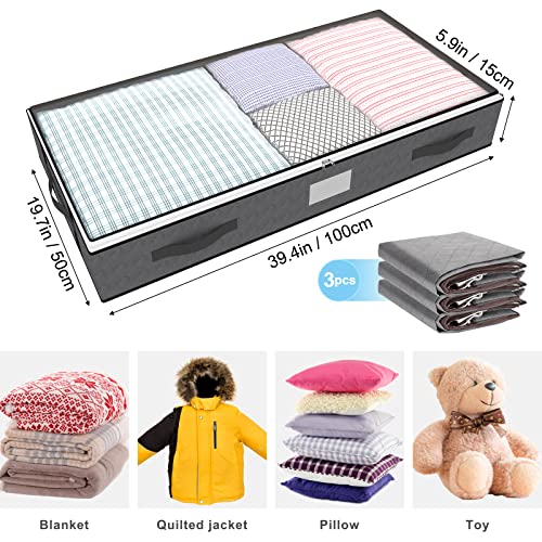 Fixwal Under Bed Storage Bins 3 Pack 75L Underbed Storage Containers Large Capacity Clothes Storage Bags with Clear Windows Lids Bedroom Foldable Storage Organizer for Comforters Blankets Bedding