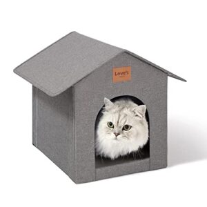 love's cabin outdoor cat house waterproof for all seasons, collapsible warm cat houses for outdoor/indoor cats, feral cat shelter with removable soft mat, easy to assemble igloo house for small dog