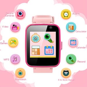 AGPTEK Kids Smart Watch for 3-12 Years Old, Kid Smartwatches with HD Dual Camera, Touchscreen, Educational Games, Music Player, Toddler Watch Learning Toys Birthday for Girls