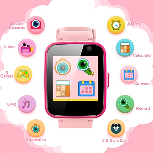 AGPTEK Kids Smart Watch for 3-12 Years Old, Kid Smartwatches with HD Dual Camera, Touchscreen, Educational Games, Music Player, Toddler Watch Learning Toys Birthday for Girls