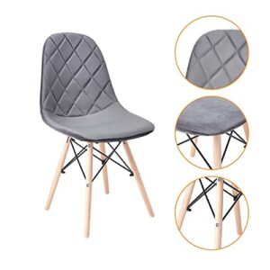 CangLong Mid Century Velvet Upholstered Dining Chair with Wood Legs for Kitchen, Dining, Living, Guest, Bed Room Side Chair, Set of 2, Dark Grey