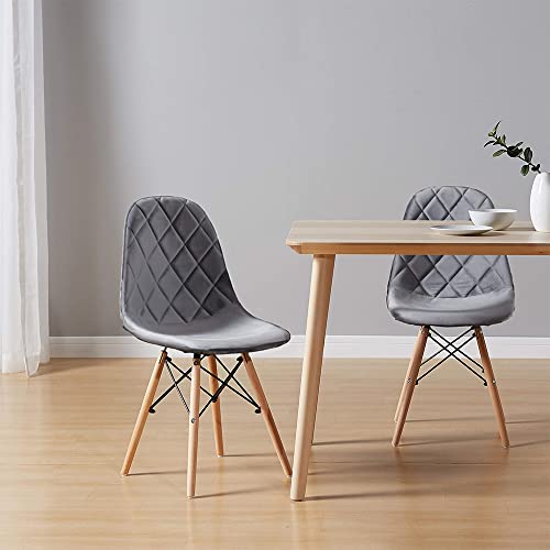 CangLong Mid Century Velvet Upholstered Dining Chair with Wood Legs for Kitchen, Dining, Living, Guest, Bed Room Side Chair, Set of 2, Dark Grey