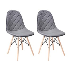 CangLong Mid Century Velvet Upholstered Dining Chair with Wood Legs for Kitchen, Dining, Living, Guest, Bed Room Side Chair, Set of 2, Dark Grey