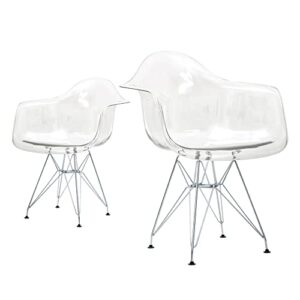 canglong clear plastic armchair metal legs lounge arm chair for kitchen, dining, living, guest, bed room, set of 2, transparent 1