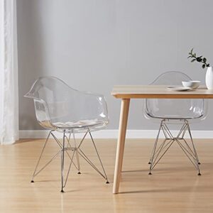 CangLong Clear Plastic Armchair Metal Legs Lounge Arm Chair for Kitchen, Dining, Living, Guest, Bed Room, Set of 2, Transparent 1