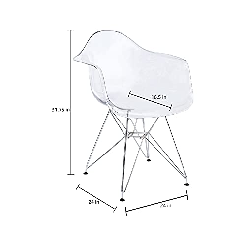 CangLong Clear Plastic Armchair Metal Legs Lounge Arm Chair for Kitchen, Dining, Living, Guest, Bed Room, Set of 2, Transparent 1