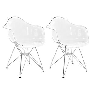 CangLong Clear Plastic Armchair Metal Legs Lounge Arm Chair for Kitchen, Dining, Living, Guest, Bed Room, Set of 2, Transparent 1