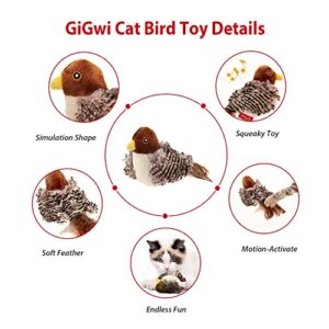 Gigwi Cat Toys for Indoor Cats, Interactive Cat Toy with Real Chirping Bird Electronic Sound, Cat Feather Toys with Soft Plush Relieve Boredom