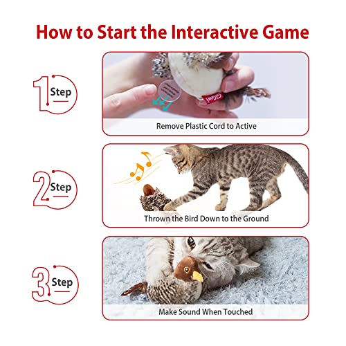 Gigwi Cat Toys for Indoor Cats, Interactive Cat Toy with Real Chirping Bird Electronic Sound, Cat Feather Toys with Soft Plush Relieve Boredom