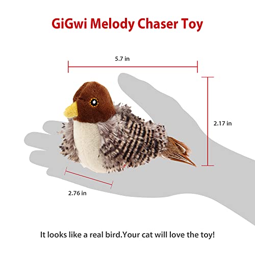 Gigwi Cat Toys for Indoor Cats, Interactive Cat Toy with Real Chirping Bird Electronic Sound, Cat Feather Toys with Soft Plush Relieve Boredom