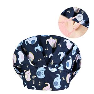 4Pcs Adjustable Working Cap with Buttons Elastic Bouffant Hats Head Scarf with Sweatband for Women Men (Color 5)