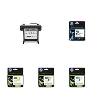 hp designjet t630 large format wireless plotter printer - 24" (5hb09a), with multipack and high-capacity genuine ink cartridges (10 inks) - bundle