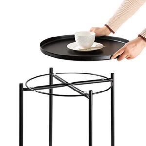 danpinera Metal Side Table, Black Side Table for Small Spaces Outdoor Patio Side Table Circle Metal Bedside Table Waterproof Removable Tray Round Accent Table for Nursery Bedroom Balcony Office Black