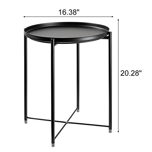 danpinera Metal Side Table, Black Side Table for Small Spaces Outdoor Patio Side Table Circle Metal Bedside Table Waterproof Removable Tray Round Accent Table for Nursery Bedroom Balcony Office Black