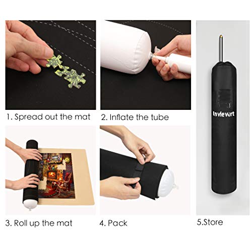 LAVIEVERT Jigsaw Puzzle Mat Roll Up, Double-Sided Neoprene Puzzle Roll Mat, Portable Puzzle Board Keeper Saver with Auxiliary Line & Storage Bag for Up to 1500 Pieces - Black & Khaki