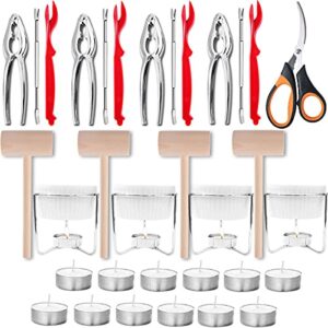 artcome 21 pcs seafood tools set includes 4 crab forks, 4 lobster crab crackers, 4 lobster shellers, 4 butter warmers, 4 lobster crab mallets, 1 seafood scissor