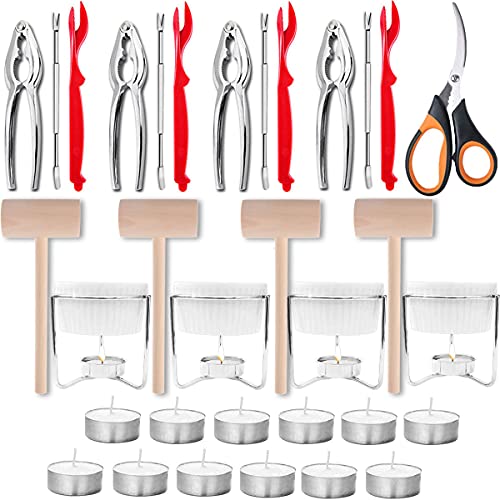 Artcome 21 Pcs Seafood Tools Set includes 4 Crab Forks, 4 Lobster Crab Crackers, 4 Lobster Shellers, 4 Butter Warmers, 4 Lobster Crab Mallets, 1 Seafood Scissor