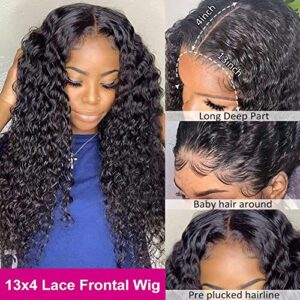 Water Wave Lace Front Wigs Human Hair Wigs for Black Women 13x4 Transparent Lace Frontal Wig Water Wave Wig Human Hair Glueless Wig Pre Plucked with Baby Hair 150% Density Curly Lace Front Wig Human Hair Wet and Wavy Wigs Natural Color 30 Inch