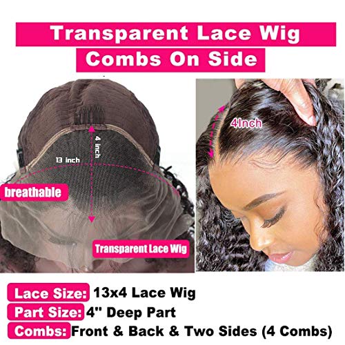 Water Wave Lace Front Wigs Human Hair Wigs for Black Women 13x4 Transparent Lace Frontal Wig Water Wave Wig Human Hair Glueless Wig Pre Plucked with Baby Hair 150% Density Curly Lace Front Wig Human Hair Wet and Wavy Wigs Natural Color 30 Inch