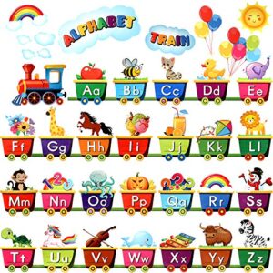 37 pieces train alphabet bulletin board display set, early learning bedroom nursery playroom decorations and 120 pieces glue point dots for kids and teens rooms and classrooms decoration